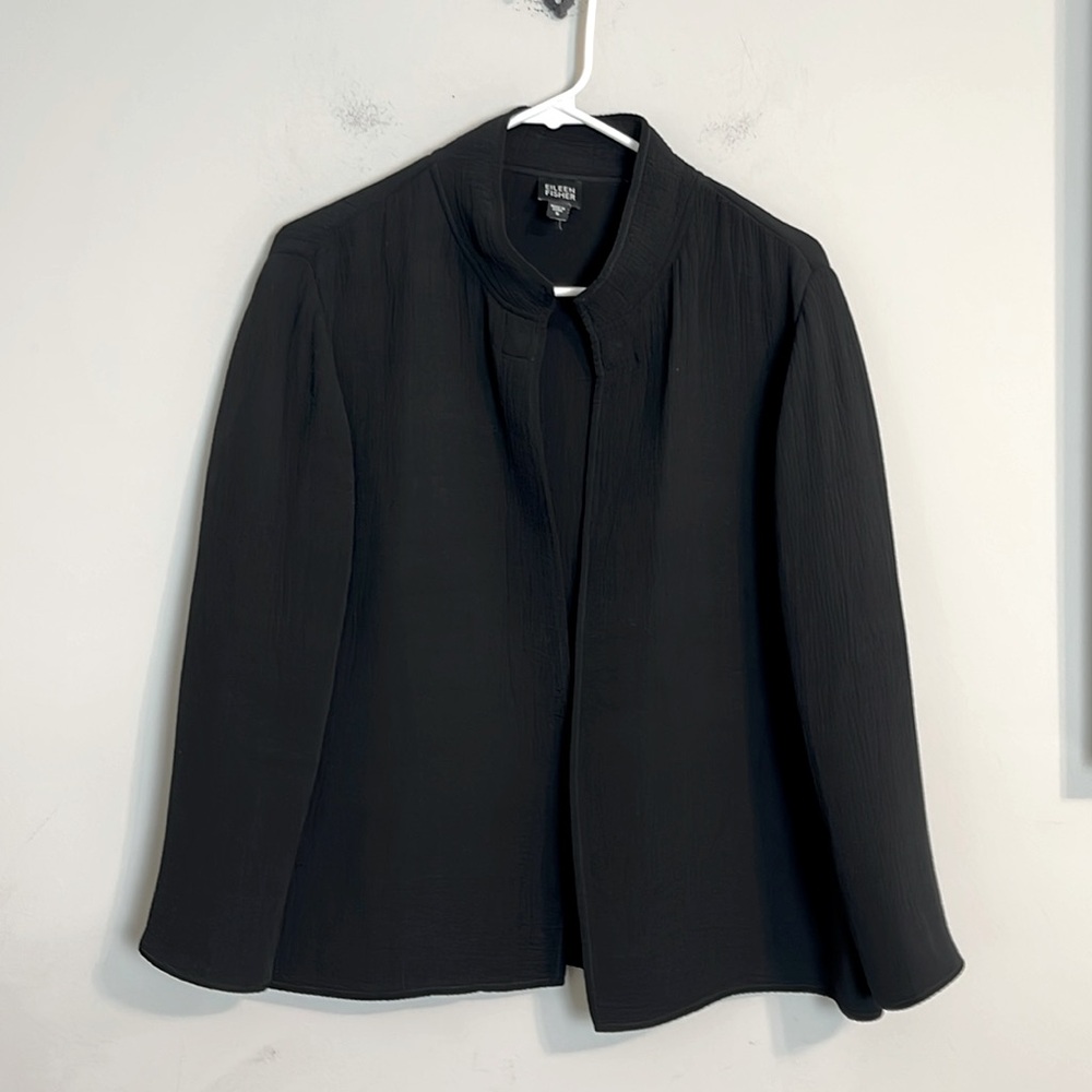Eileen Fisher black open front lightweight jacket size small